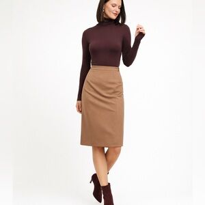 M.M. LaFleur Cobble Hill Skirt Camel Washable Wool Italian Twill Pencil Skirt- 2